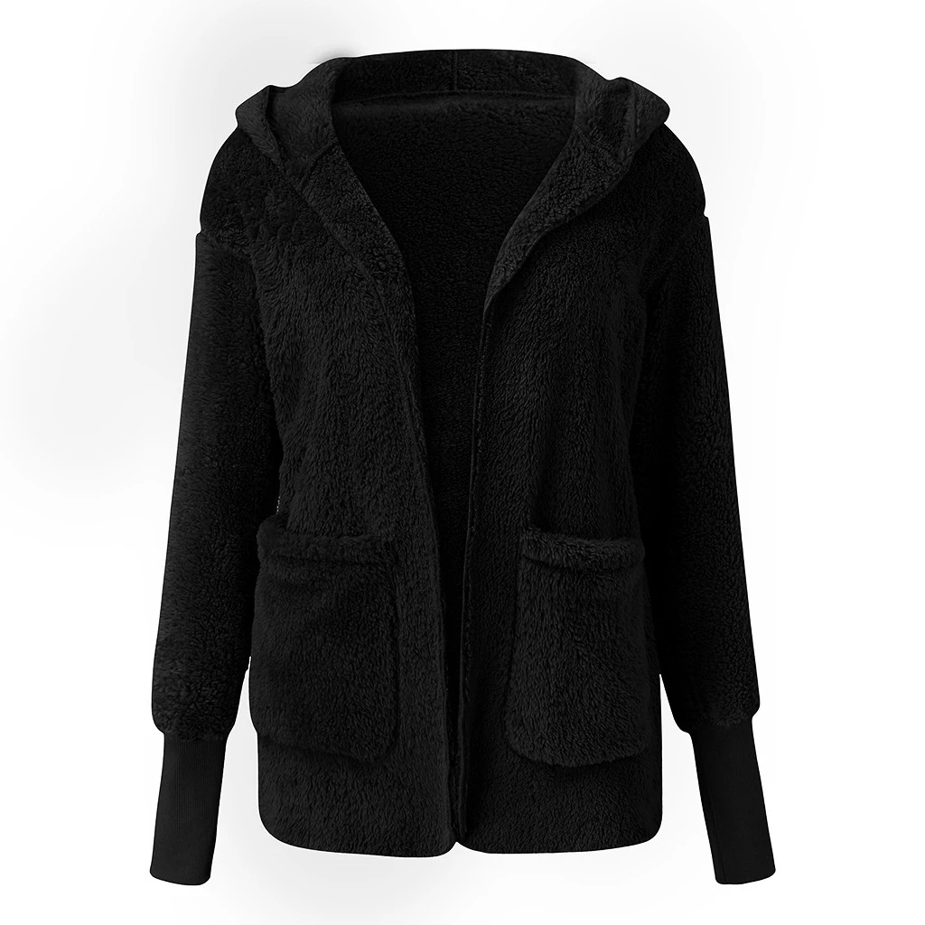Women Autumn Winter Jacket Coat Hood Luxury Fleece Jacket Fluffy Jackets Overcoat Casual  Plus Size Outwear 822