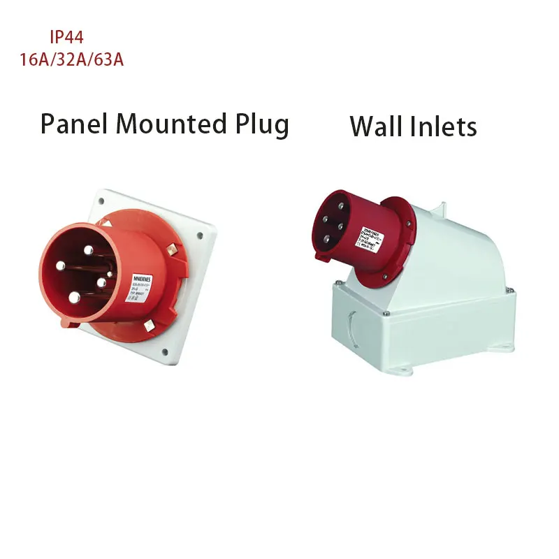 

Industrial Plug 16A 32A 63A 3 pole 4 pole 5 pole ip44 Panel Mounted Plug Wall Inlet Waterproof 220V 380V 415V