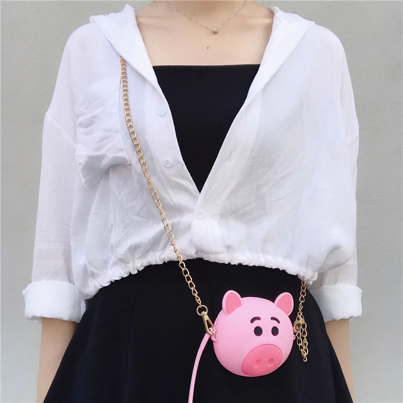 Q UNCLE Pink Cute Little Pig Coin Pouch Chain Messnger Bags Baby Girls Coin Purse Silicone Mini Kawaii Wallet Waterproof Pouch