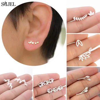 

SMJEL Fashion 3 Star Earrings For Women Everyday Jewelry Ear Climber Bohemian Lily Leaves Earrings Piercing Gifts for Friend