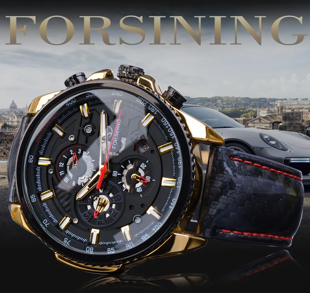 Forsining креативные гоночные автомобильные механические часы с автоматическим подзаводом функция даты Мужская Ткань кожаный ремешок Военные Спортивные часы Relogio