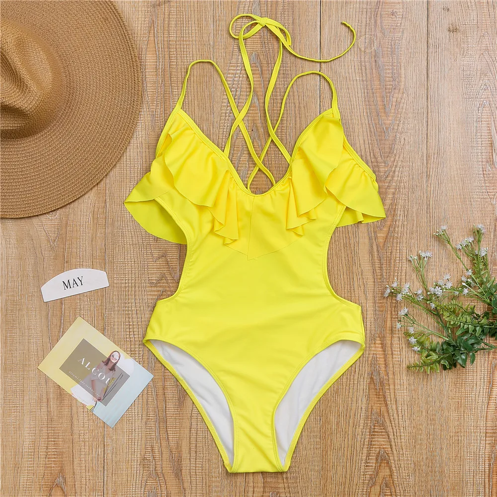 2020 Print Floral One Piece Swimsuit Women Padded Swimwear Bandage Cut Out Mnokini Bathing Suit Plus Size Swimwear XL