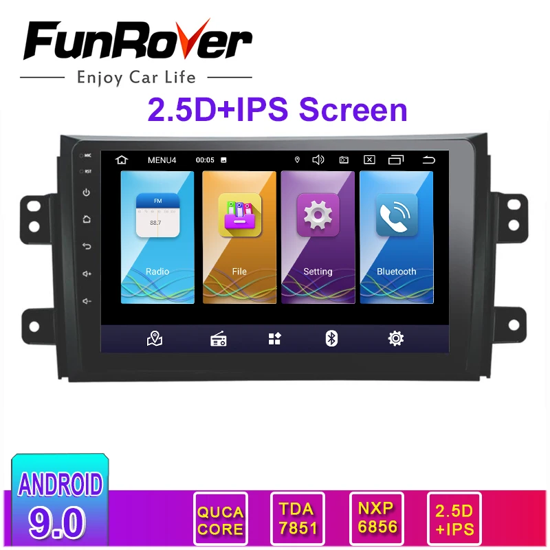 

FUNROVER 2.5D + IPS Android 9.0 car radio gps navigation for Suzuki SX4 2006 2007 2008 2009 2010 2011 2012 2013 no dvd 2 din dsp