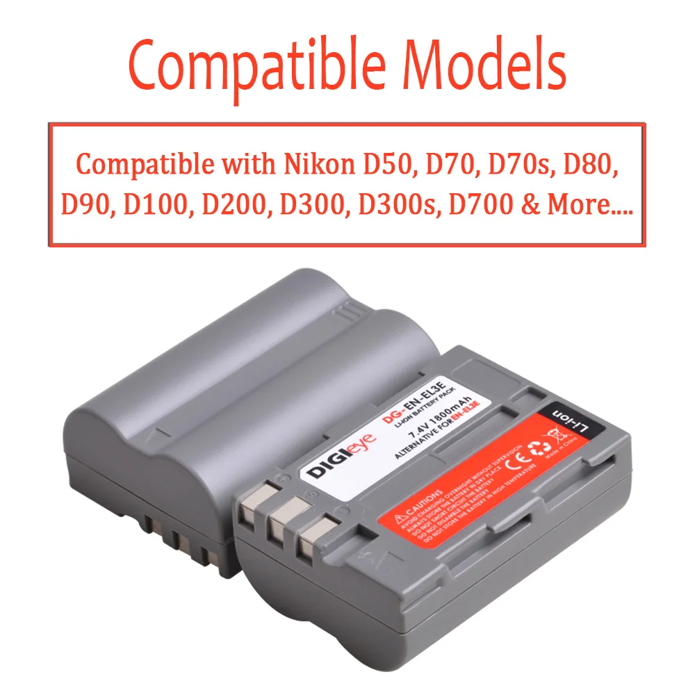 Bateria da Câmera para Nikon D50 D70 D70s D80 D90 D100 D200 D300 D300s D700 En-el3e Enel3e en El3e 7.4v 1800mah - Image 4