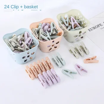 

Strong Windproof Clip Underwear Socks Drying Clip Plastic Small Clip With Storage Basket Cotton Quilt Drying Clip 24 Packs