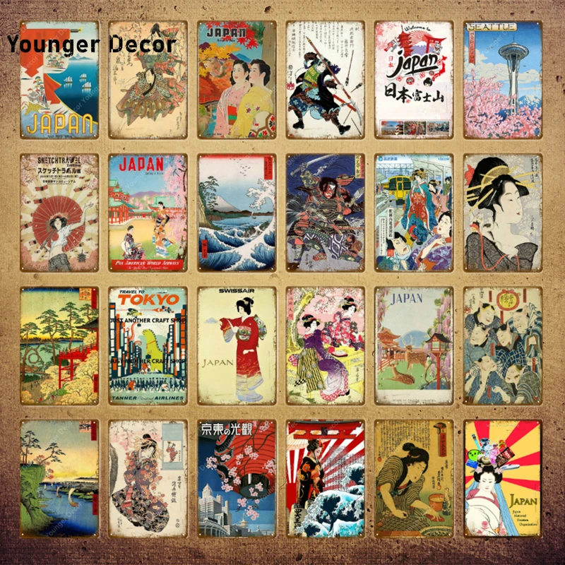 Япония национальный Туризм плакат японский Ukiyoe винтажные металлические знаки стены искусства дощечки с рисунком декор домашнего бара путешествия пластины YI-031