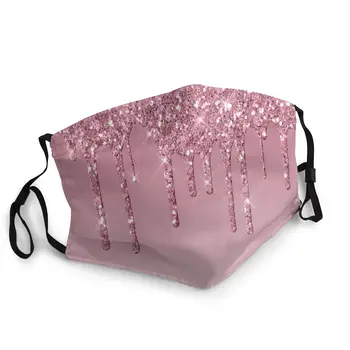 

Womens Elegant Pink Dripping Glitter Face Mouth Mask Nail Polish Effect Printed Sparkle Texture Protection Mask Mouth Muffle