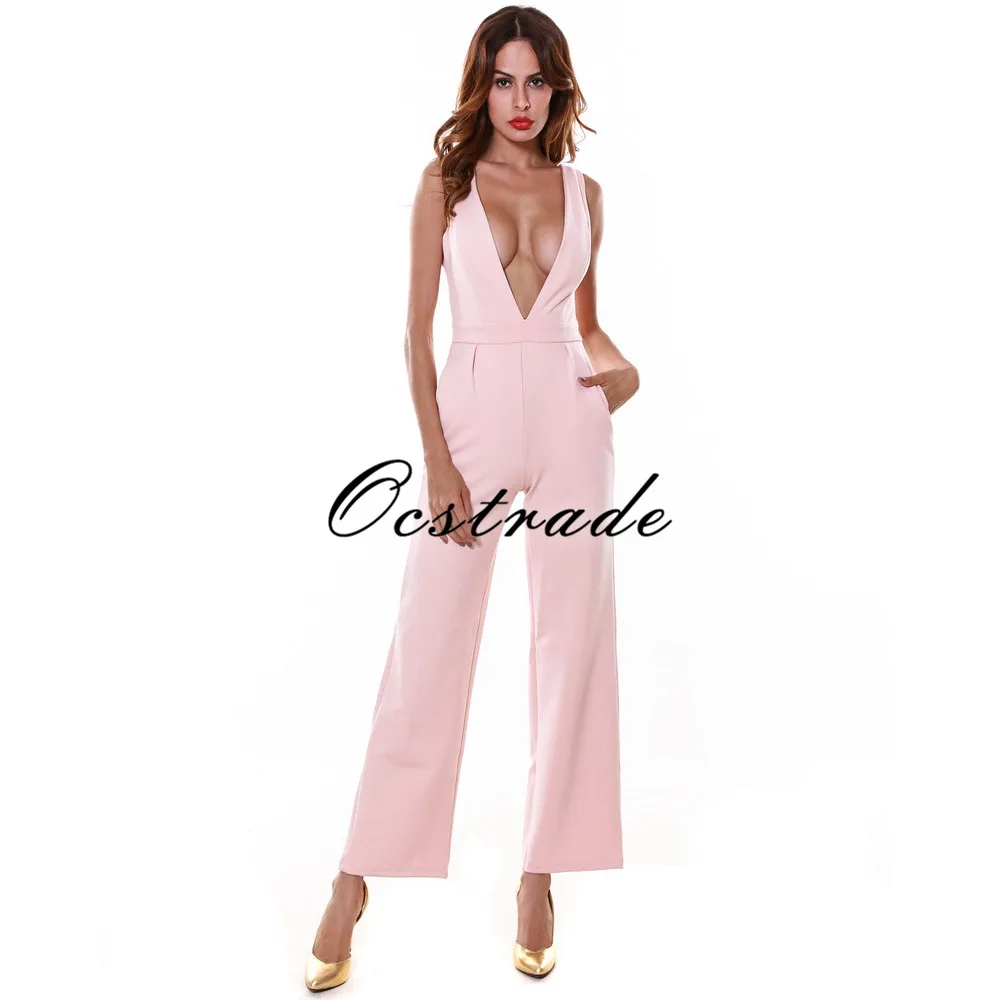 

Free Shipping 2017 HOT SUMMER NEW STYLE BLUSH DEEP V WIDE LEG ROMPERS WOMEN SEXY BODYCON JUMPSUIT NIGHT CLUB WHITE BLACK