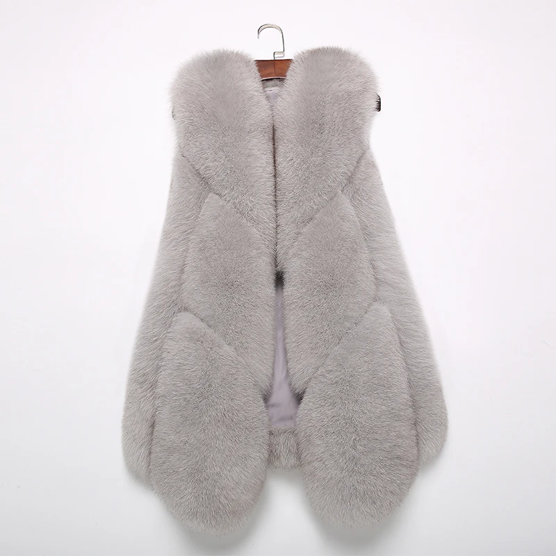 ZDFURS* новые зимние куртки женские длинные жилеты из лисьего меха топы из натурального Лисьего меха модные уличные повседневные меховые жилеты - Цвет: 2