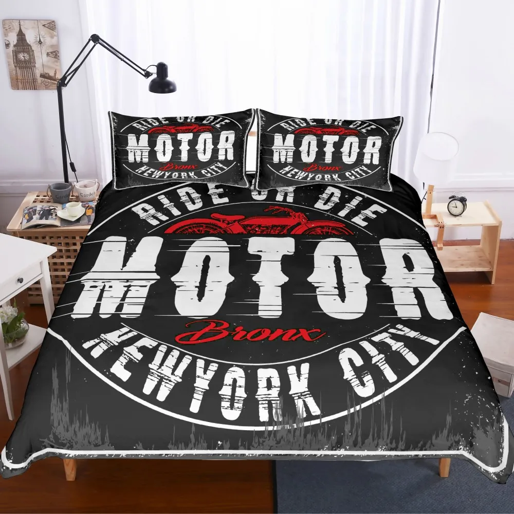 Мотоцикл Скорость и огонь постельные принадлежности набор s черный пододеяльник