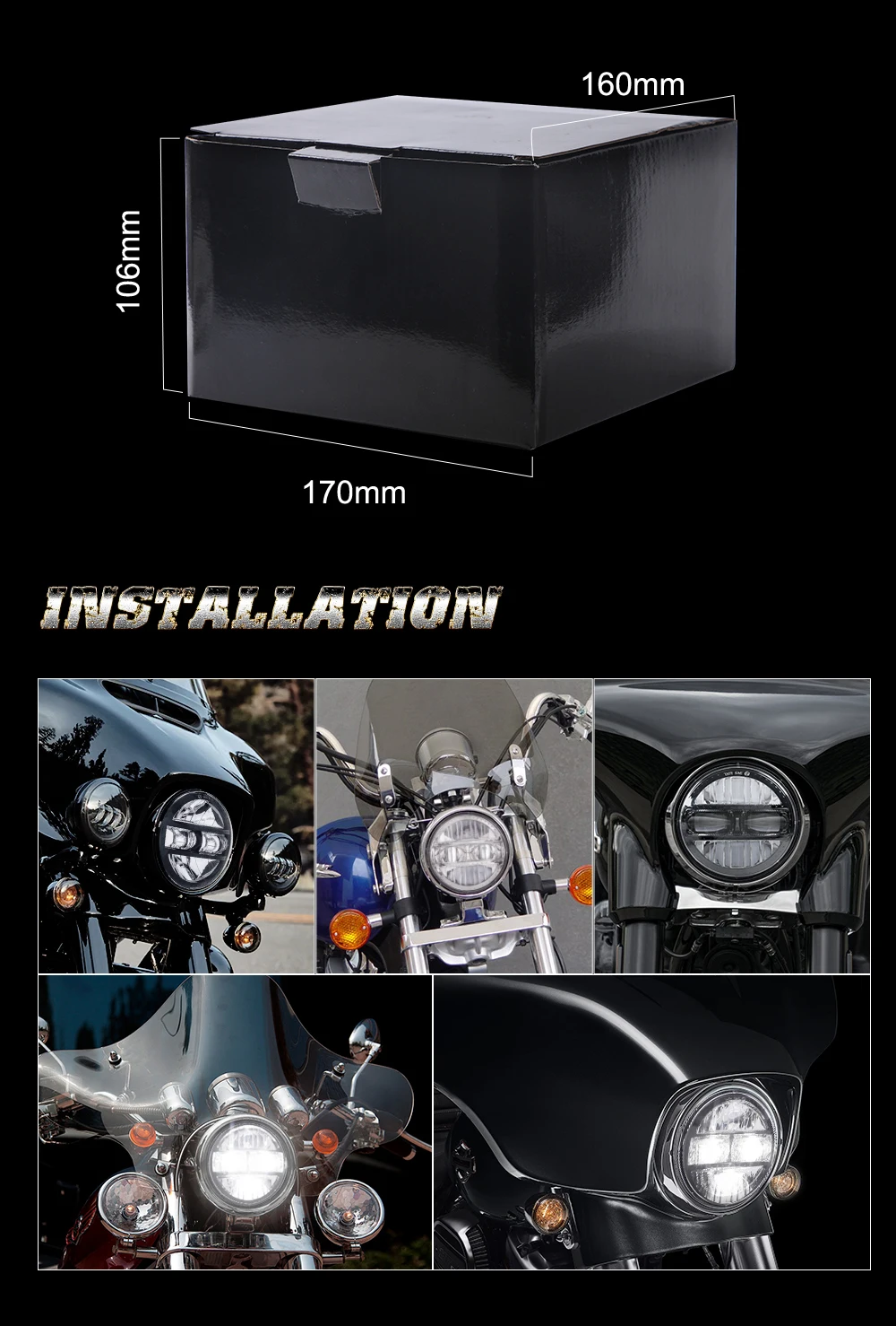 Black 5.75Inch Motorcycle Projector Led Headlight 5.75" H4 Headlamp With DRL For