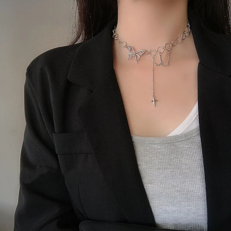 Krean Fashion 2021Charms Butterflies Pentagram Neck Necklaces K pop