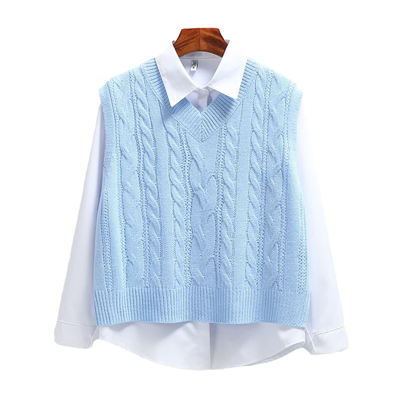 

Korean Fashion Women's Sweater Vest 2021 New Spring Autumn Twist Knitted Loose V Neck Sleeveless Pullover Female Jupmer Tops