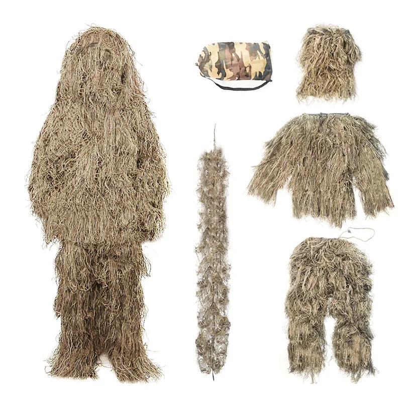 5PCS kids Ghillie Suits child Camouflage Tactical Army Jungle Military Tactical Suit Tops Pants Hats Holsters Storage Bags