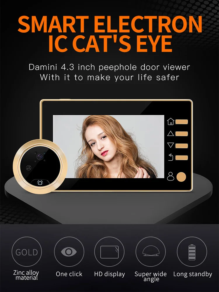 Cámara con timbre Digital para puerta, visor electrónico con pantalla LCD a Color de 4,3 pulgadas, visión nocturna, compatible con detección de movimiento
