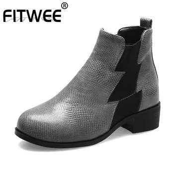 

FITWEE Fashion Ladies Ankle Boots Chunky Heels Flats Boots Casual Daily Round Toe Female Short Boots Luxury Footwear Size 32-43