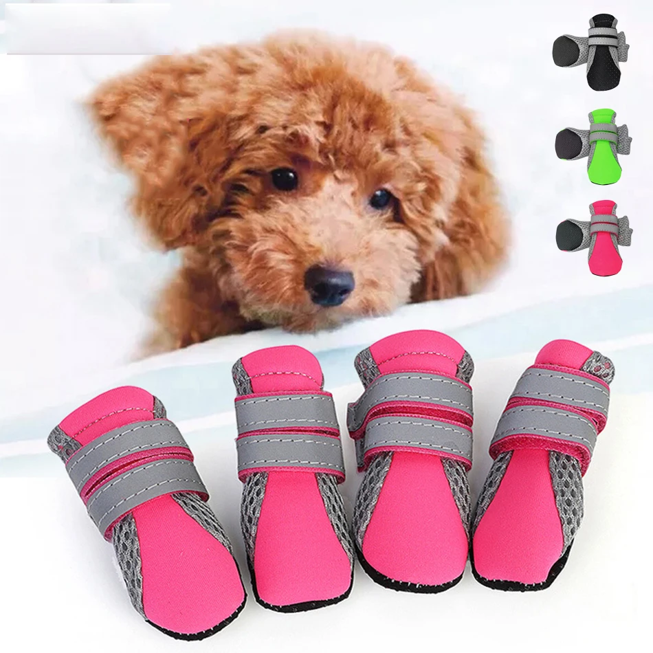 

4Pcs Reflective Dog Shoes Waterproof No-Slip Boots Paw Protector Breathable Rain Wear Outdoor Sock for Medium Dogs Pet Supplies