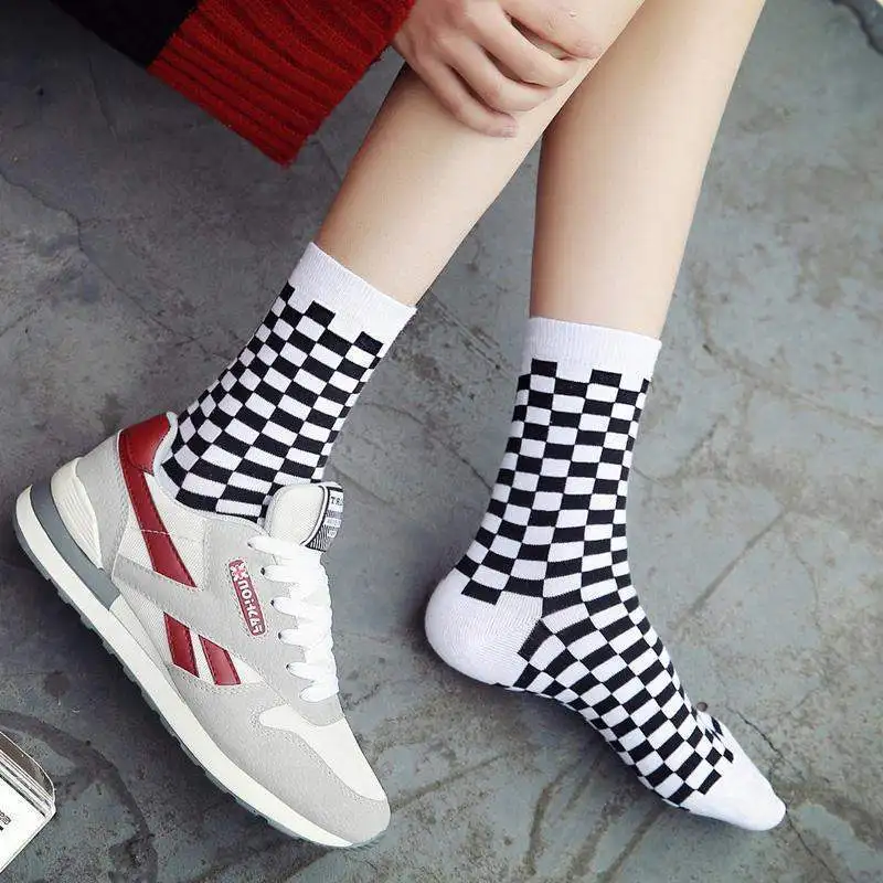Новые корейские женские носки в стиле Харадзюку в клетку, геометрические клетчатые носки, мужские носки в стиле хип-хоп, хлопковые уличные носки унисекс, Новинка