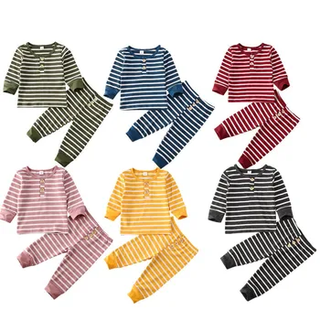 

0-24M Baby Spring Autumn Clothing Toddler Baby Boy Girl Striped Long Sleeve O-neck Top Pant 6Colors 2Pcs Outfit Set