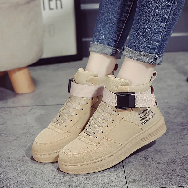 

2019 Fashion High Top Sneakers Canvas Shoes Women Casual Shoes White Flat Female Basket Lace Up Solid Trainers Chaussure F9-61