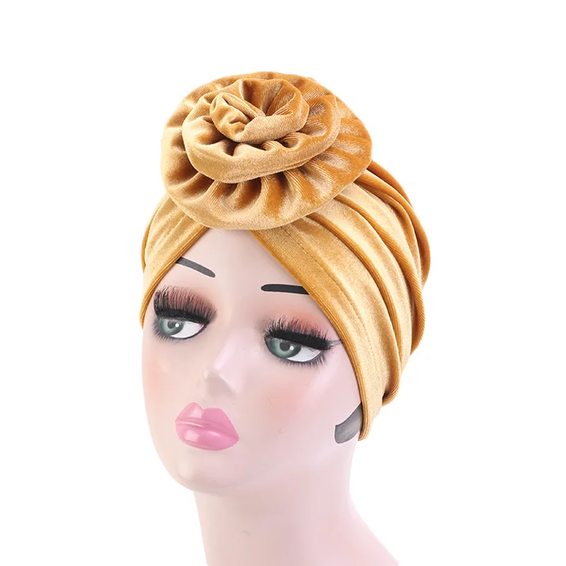 Мусульманский Женский бархатный большой цветок тюрбан шапка шарф головной убор шапка Хемо хиджаб шапка головной убор раковые аксессуары для волос
