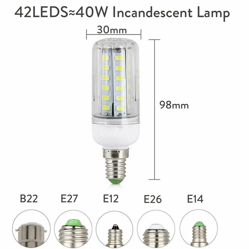 Description Picture 5 of item1X LED Corn Bulbs E27 Light B22 E14 5730 SMD 24LEDs - 165LEDs Chandelier Candle LED Light For Home Decoration Ampoule 110V 220V
