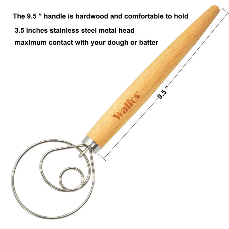 WALFOS Danish Dough Stainless Steel Danish Dough Whisk Baking Pastry Blender Egg Beater Tools Bread Making