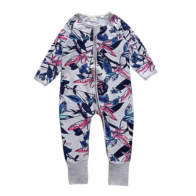 New Cartoon Print Baby Boys Girls Bodysuit Newborn Infant Toddler Jumper Sleepsuit Pajama Cotton Zips Jumpsuit Long Sleeve 0-24M Cute Infant Baby Girls Romper