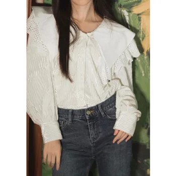 

WOMENGAGA 2020 Summer New Ruffles Zipper Vintage Solid Hole Single-breasted Shirt+jeans Casual Long Patchwork Women's A069