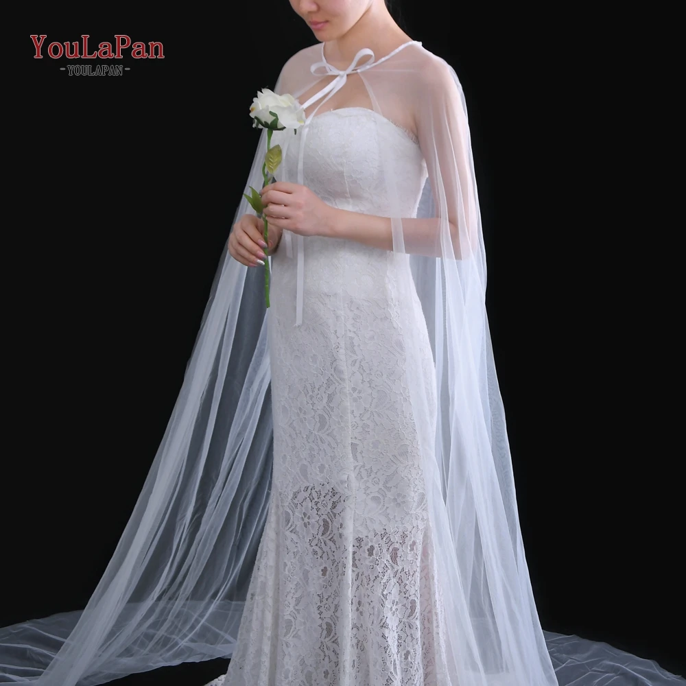 

YouLaPan G16 White Bridal Tulle Women Evening Bolero Cape For Bride Dress Coat Wedding Accessories Long Cloak Cape Bridal Shawls