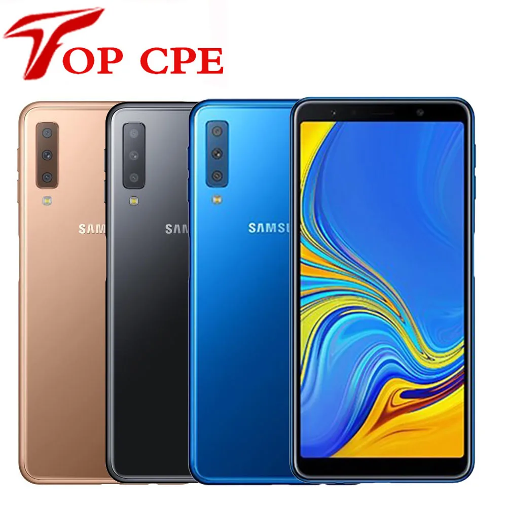Original Samsung Galaxy A7 (2018) A750F Octa-core 4GB RAM 64GB ROM 24MP Triple Cámara LTE 6,0 pulgadas desbloqueado teléfono móvil Android