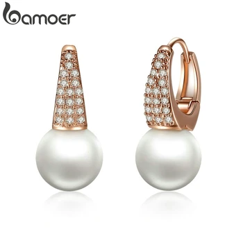 

BAMOER Rose Gold Color Earrings for Women with Simulated Pearls & Crystals Earrings For Women In Dangle Earrings JIE060