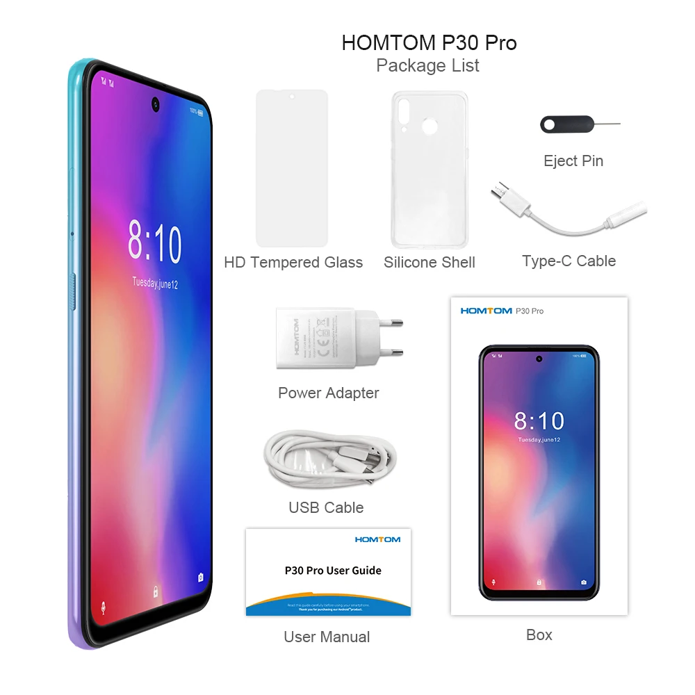 HOMTOM P30 pro Android 9,0, 4G мобильный телефон MT6763, четыре ядра, 4 ГБ, 64 ГБ, 4000 мА/ч, 6,41 дюйма, распознавание лица, 13 МП+ Тройная камера, смартфон
