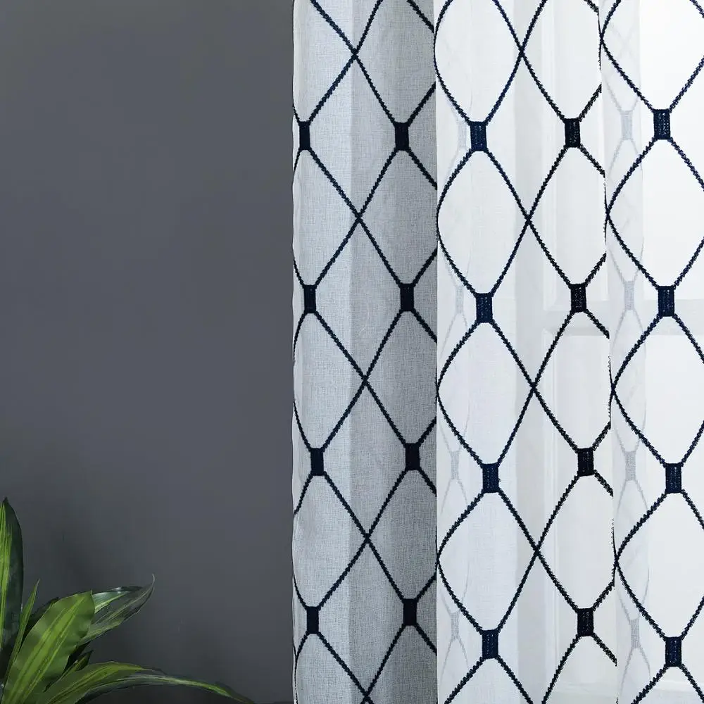 YokiSTG вышитые геометрические прозрачные шторы для гостиной кухни спальни кафе