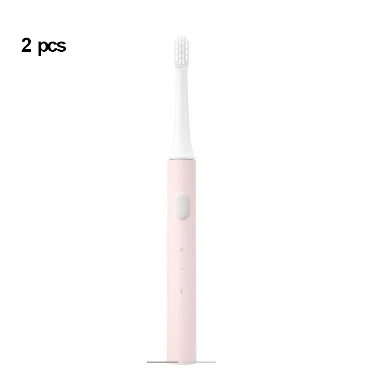 2 pcs pink Xiaomi Mijia sonic электрическая зубная щетка T100 для взрослых Водонепроницаемая ультра звуковая автоматическая зубная щетка USB Rechargeabl зубная щетка - Цвет: 2 pcs pink