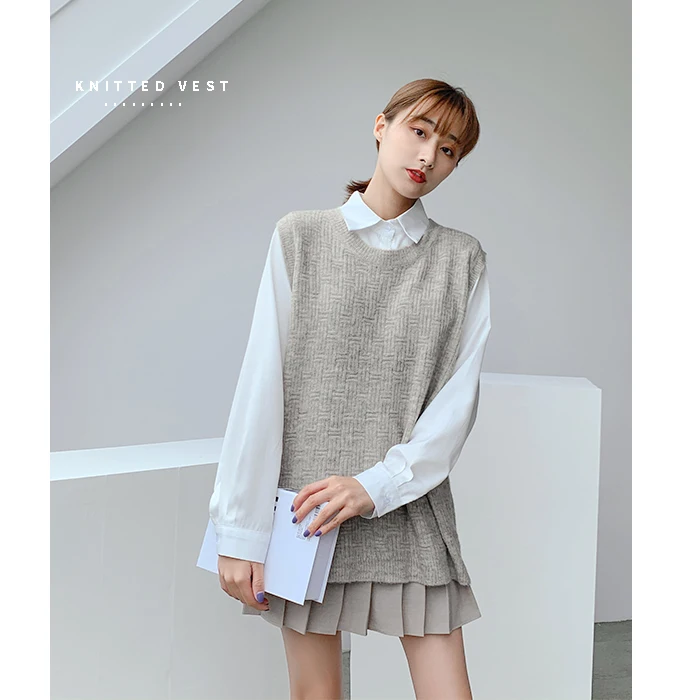 knitted vest New Office Lady gray Casual Spring Autumn Women Vest Wool Sweater Vests Poullovers Sleeveless Female Vest