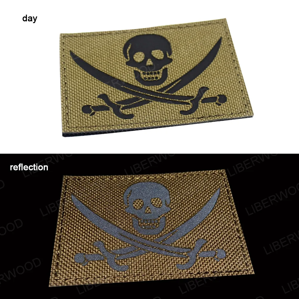 Black Beard Blackbeard Pirate Flag Patch Edward Forward Reflective Military Patch Tactical Trident Patch Applique 