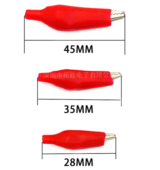 28MM 35MM 45MM Metal Alligator Clip Crocodile Electrical Clamp Testing Probe Meter Black Red with Plastic Boot 10pcs