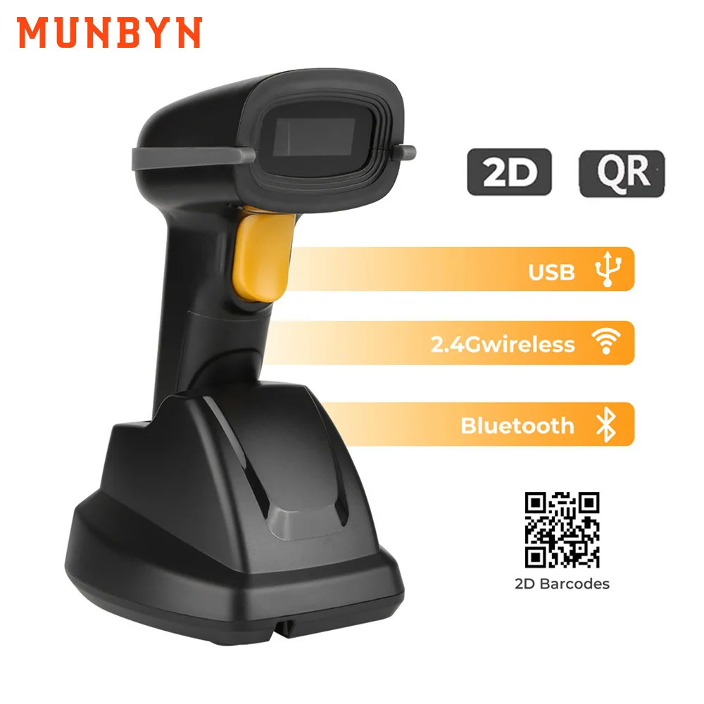 MUNBYNHandheld сканер штрих кода 2D qr код Bluetooth беспроводной USB PDF417 светодиодный