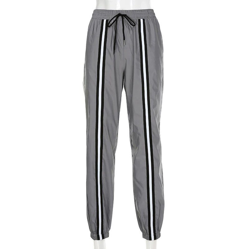 Weekeep женские уличные Светоотражающие Брюки с высокой талией брюки-карандаш в стиле пэчворк серые модные брюки женские низ