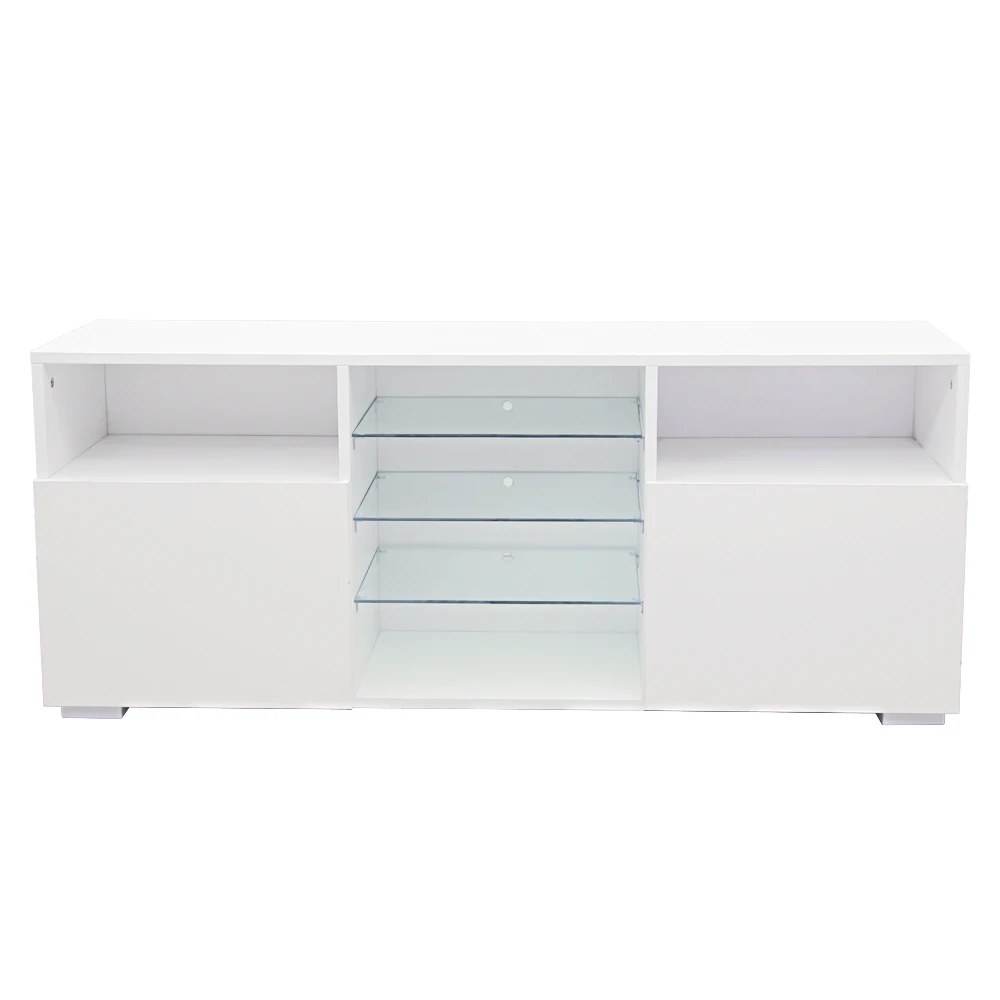

Elegant Household Decoration Led TV Cabinet White Modern Simple Style Three-Tier Tempered Glass Cabinet For Entire Home Fitment