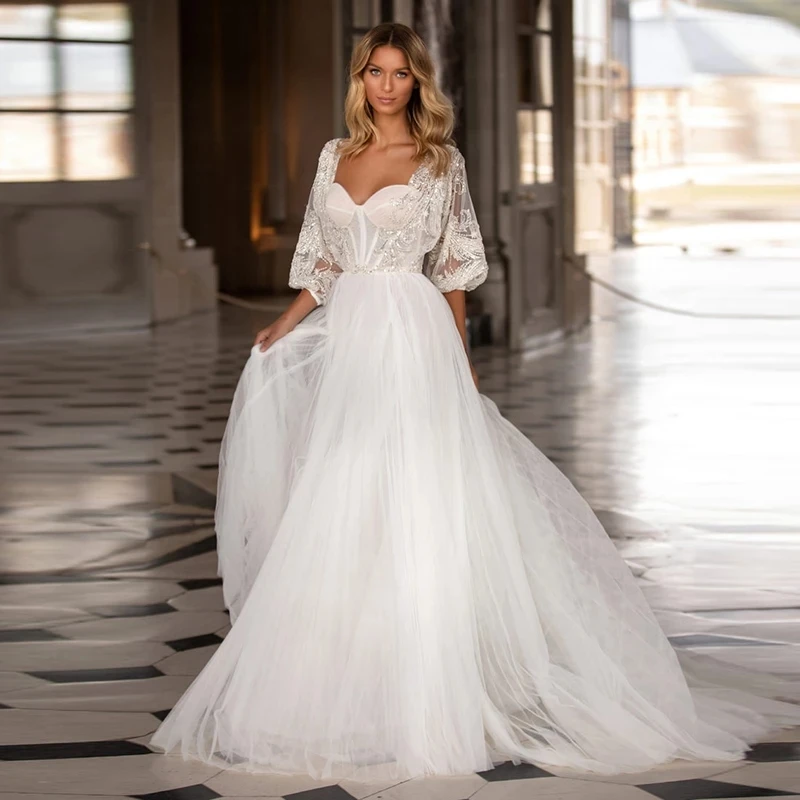 Details about   Hot sale applique beaded long sleeve fashion bridal wedding dress custom size