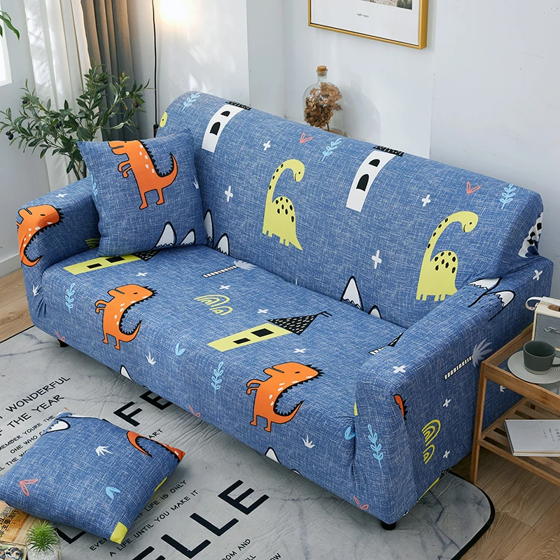 Magic Spandex Dinosaur Print Sofa Cover All-inclusive Cat Girl Sectional Couch Cover Non-slip Sofa Slipcover for Pet Living Room