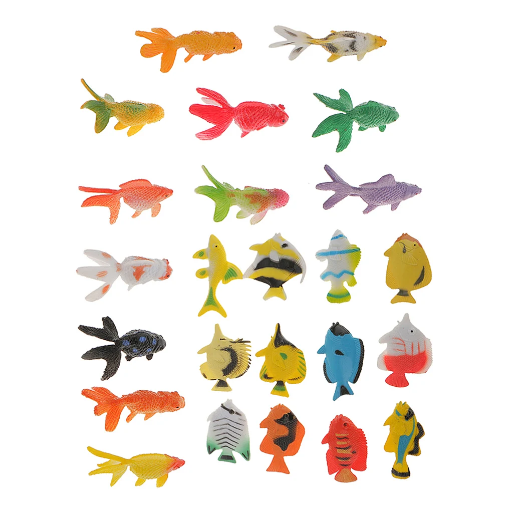 24Plastic Tropical Angel Fish&Goldfish Ocean Animals Small Figure Party Toys