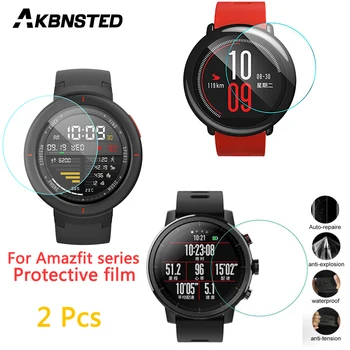 

AKBNSTED 2Pcs Tempered Glass Full Screen HD Protector Film Cover For Xiaomi Huami Amazfit Stratos 2/3/Pace/Verge/T-rex/GTR Watch