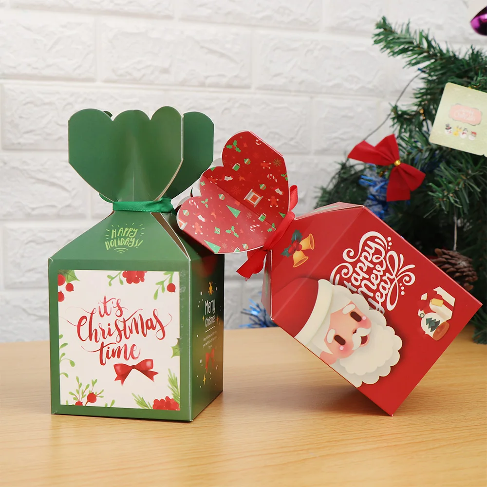 

NEW 5 Pcs Merry Christmas Candy Box Bag Christmas Tree Gift Box With Bells Paper Box Gift Bag Container Supplies Xmas Bags