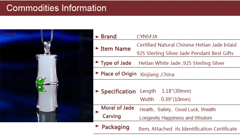 CYNSFJA Real Certified Natural Hetian Jade 925 Sterling Silver Fine Jewelry Amulets Bamboo Jade Pendant High Quality Best Gifts