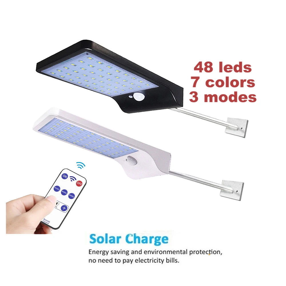 

Upgraded 48 leds Solar Light Color Adjustable With Controller Three Modes Waterproof Lamp Lights For Outdoor Garden Wall Street