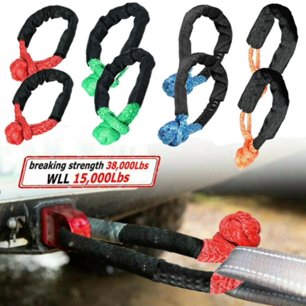 2Pcs Soft Shackle Rope Synthetic Towing Recovery Strap 38000 Lbs WLL 7.5 Tons Nylon Flexible