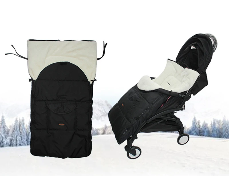 Зимняя детская коляска для сна, хлопковый ветрозащитный Теплый чехол для ног, мягкий конверт для новорожденных, кокон, спальные мешки, пеленка - Цвет: Черный